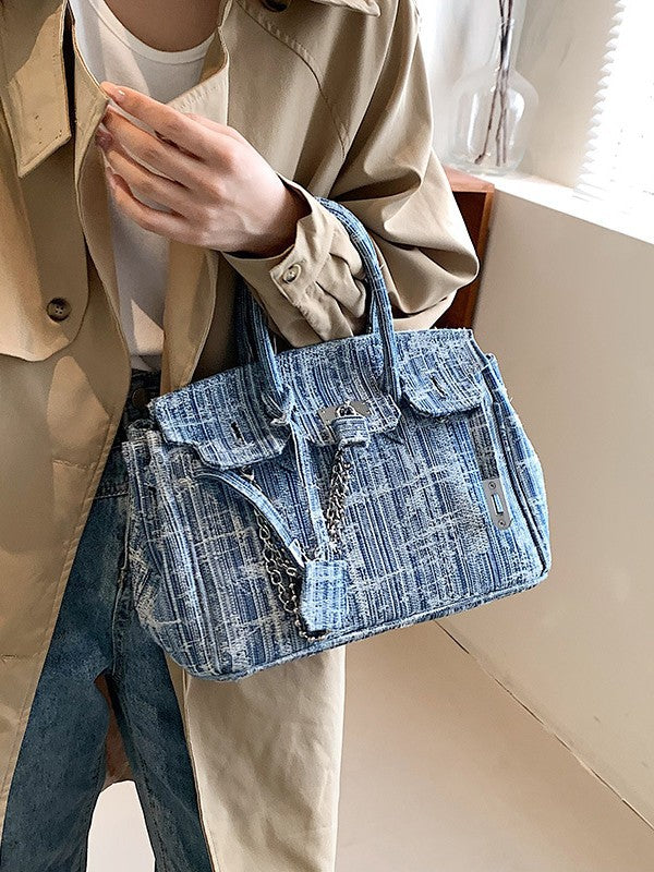 Women's Denim Retro Distressed Portable Platinum Large Bags