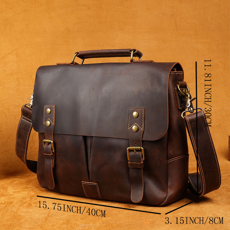 Men's Crazy Horse Leather Business Genuine Computer Handbags