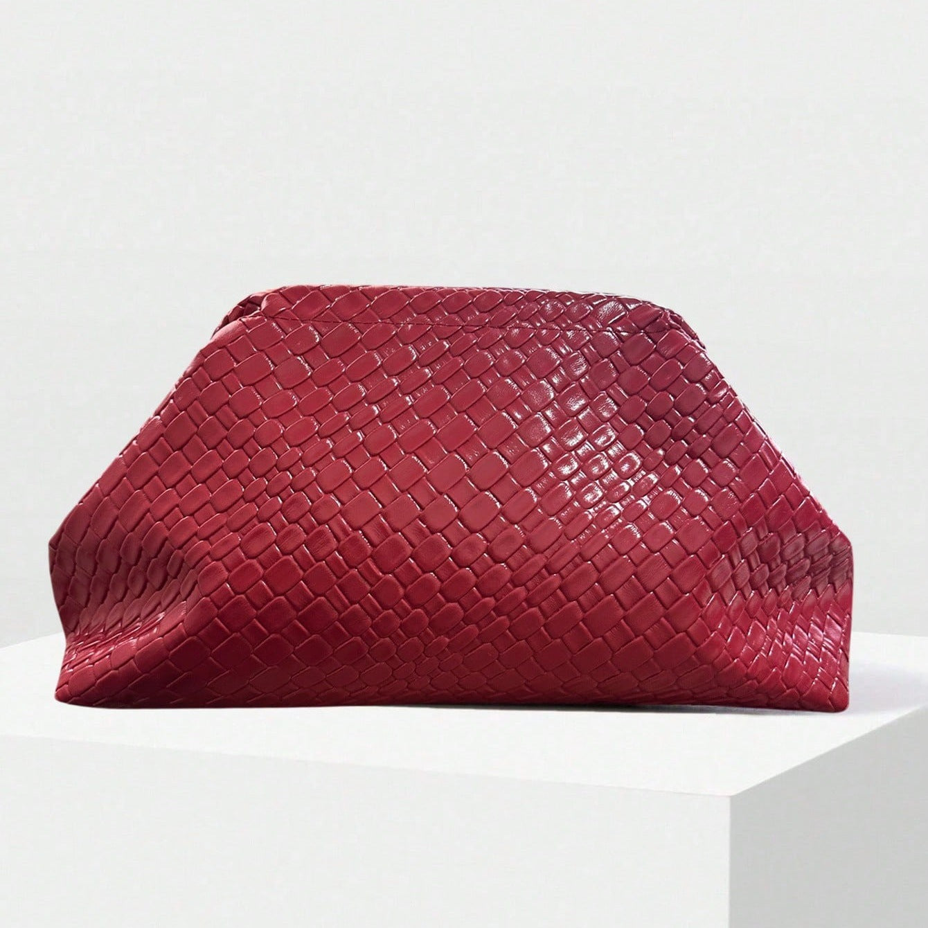 Women's Woven Pattern Dinner Angora Red High Texture Women's Clutch
