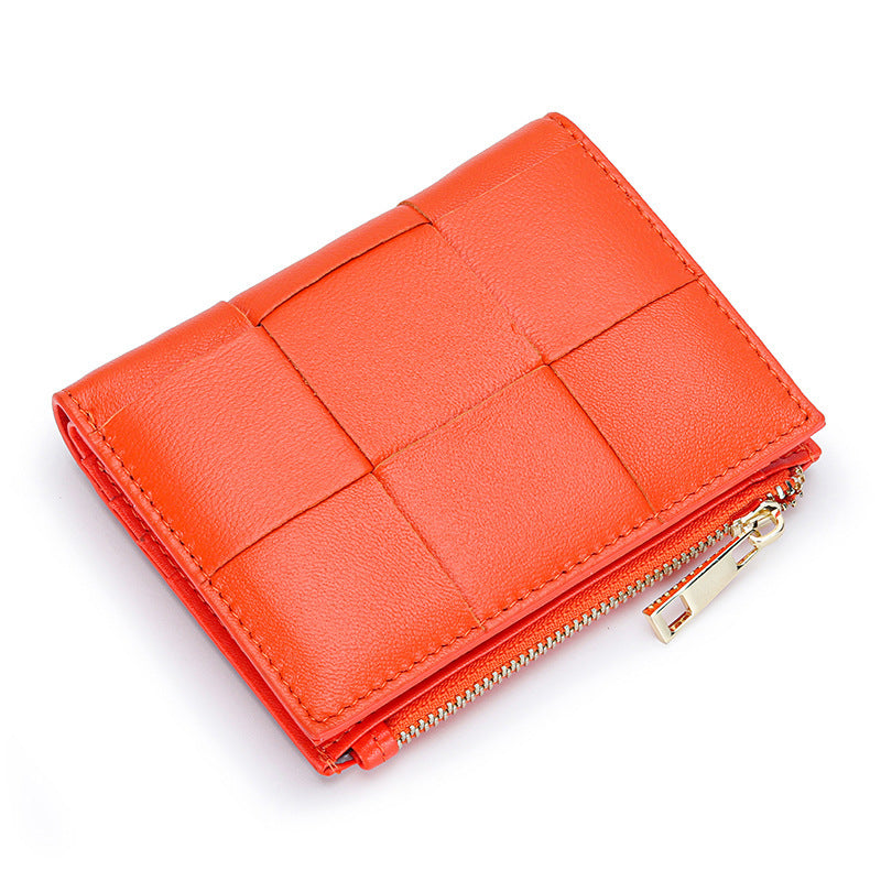 Women's Sheepskin Short Style Design Woven Leather Ladies Wallet