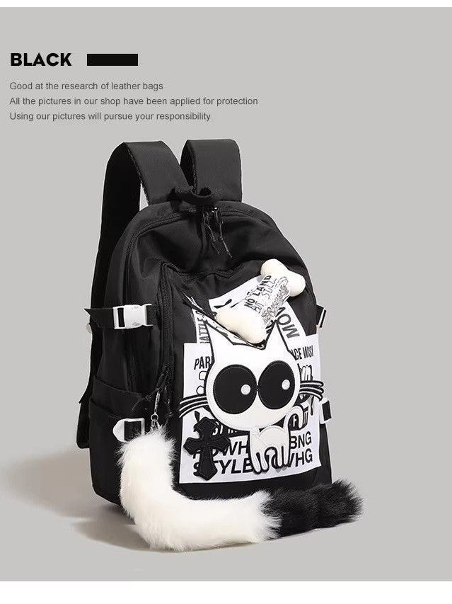 Letter Collage Gradient Black Denim Cute Simple College Student Schoolbag