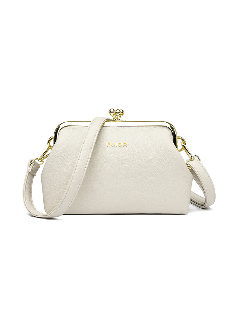 Women's Korean First Layer Cowhide Clip Textured Women's Handbag
