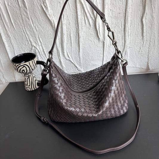 Women's Leather Weave Lunch Box Portable Underarm Dog Walking Large Bags