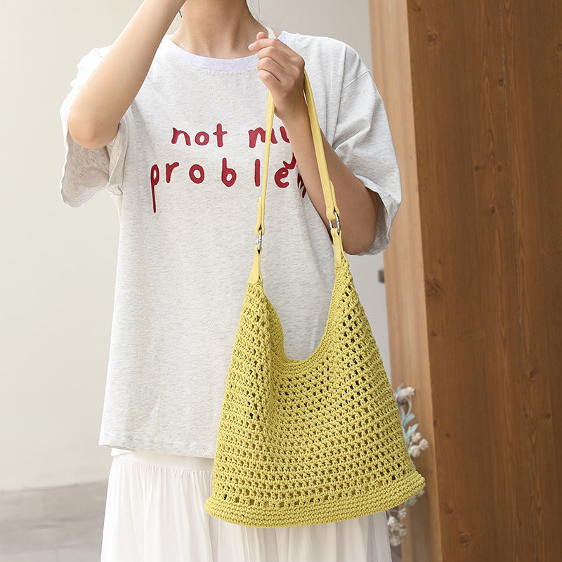 Women's Leisure Artistic Fashion Cotton Thread Hollow Hand-woven Women's Shoulder Bag