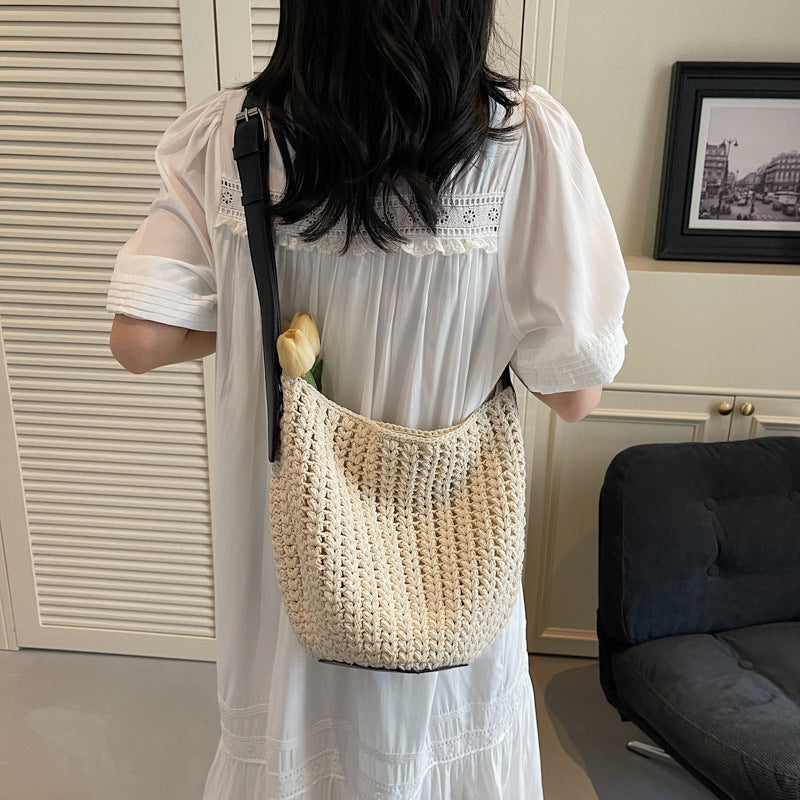 Women's Mori Style Simple Comfortable Woven High Sense Beach Weaving Leisure Tote Bags