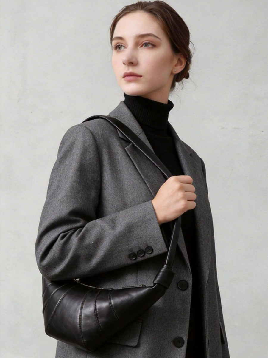 Women's French Niche First Layer Sheepskin Lazy Feeling Croissant Genuine Leather Bags