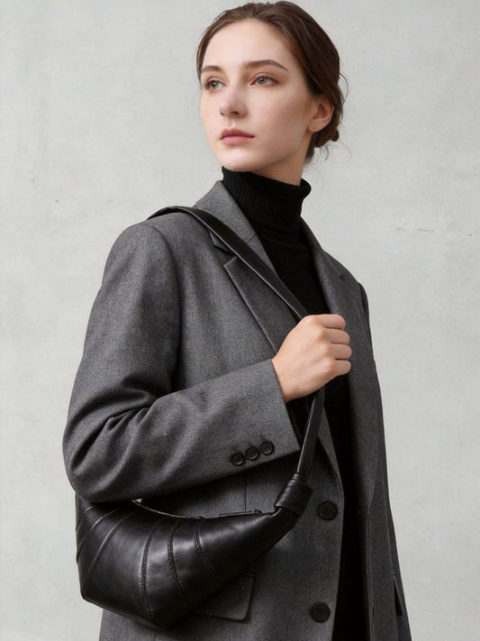 Women's French Niche First Layer Sheepskin Lazy Feeling Croissant Genuine Leather Bags