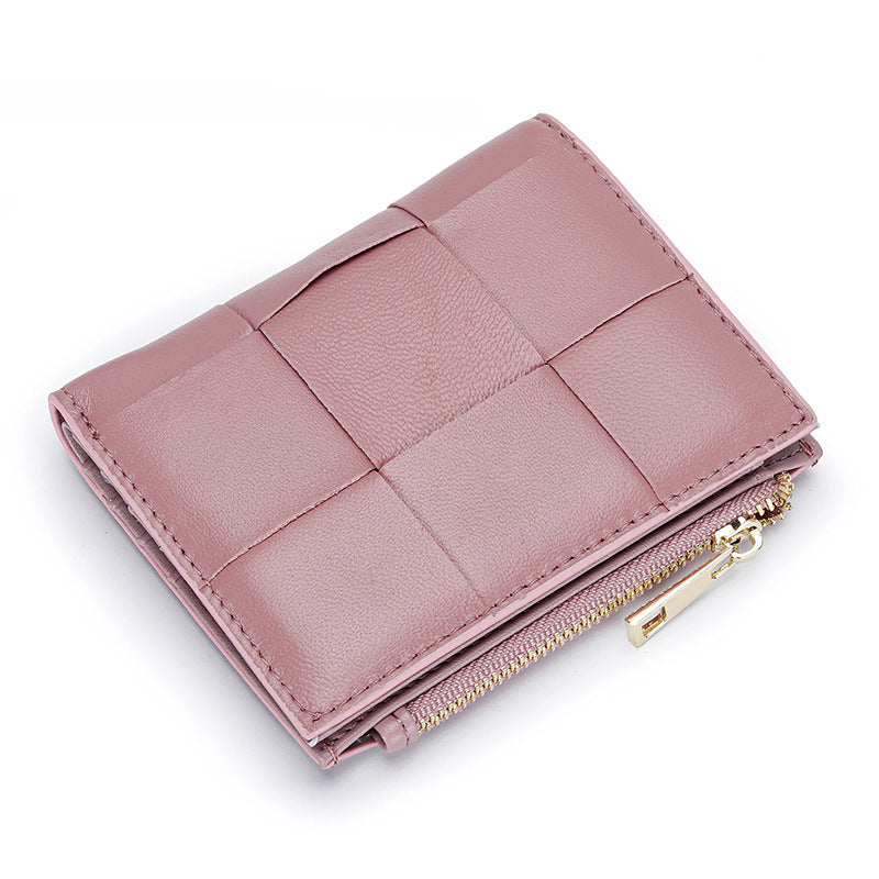 Women's Sheepskin Short Style Design Woven Leather Ladies Wallet