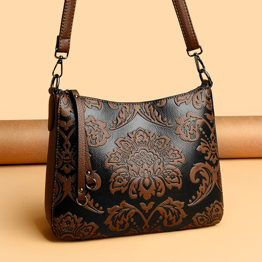 Women's Chinese Style Mother Soft Leather Embossed Women's Messenger Bag