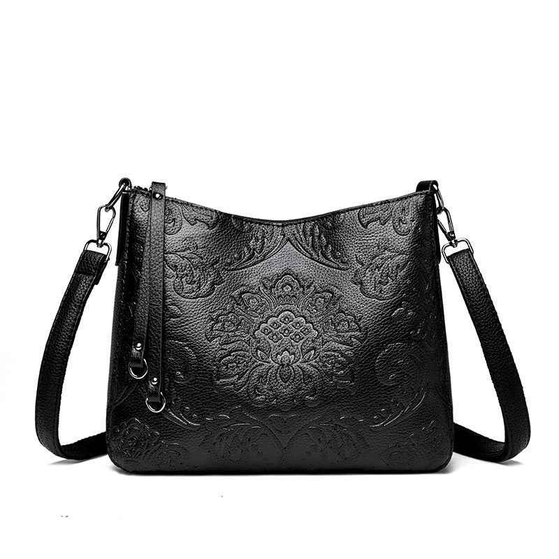 Women's Chinese Style Mother Soft Leather Embossed Women's Messenger Bag