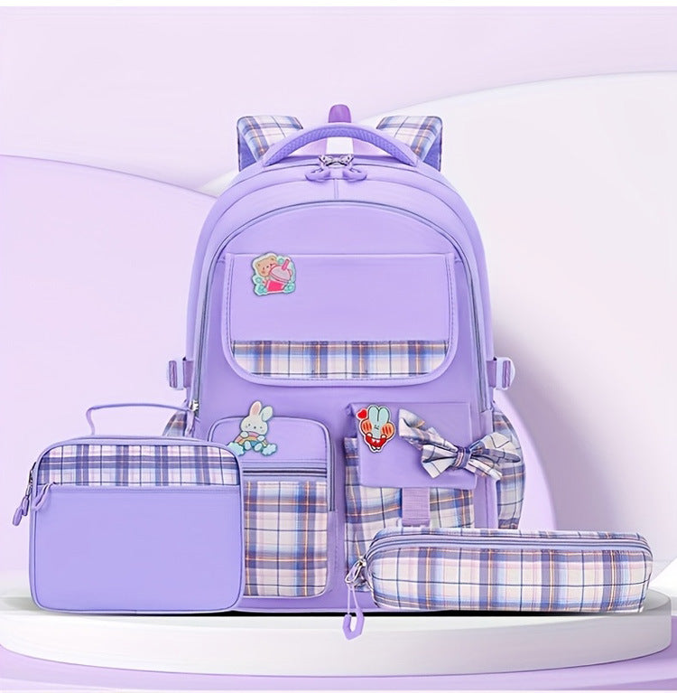 Classic Durable Bow Plaid Lunch Pencil Primary School Bag
