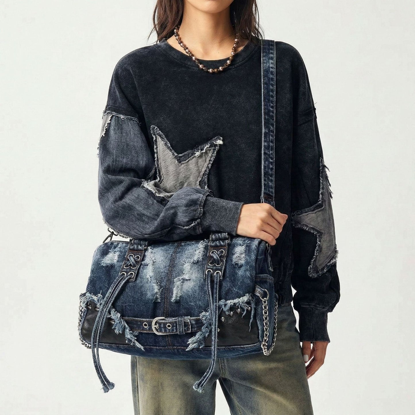 Denim Rivet Underarm Niche Personality High Bags