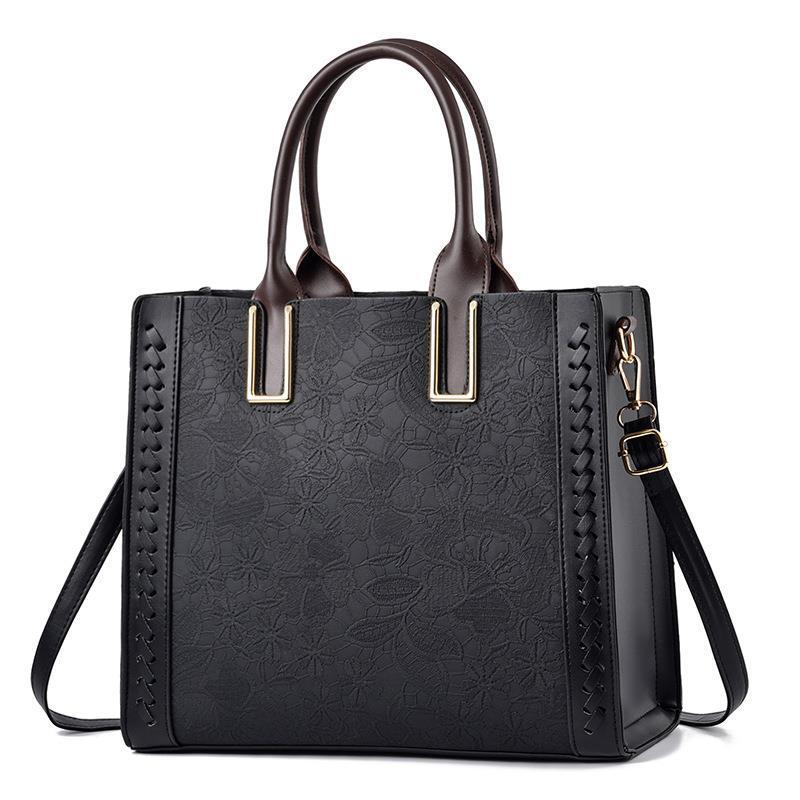 Women's Lace Embossed Large Capacity Soft Leather Texture Western Women's Shoulder Bag