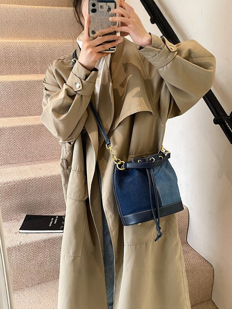 Contrast Patchwork Portable Female Korean Style Niche Drawstring Bundle Bags