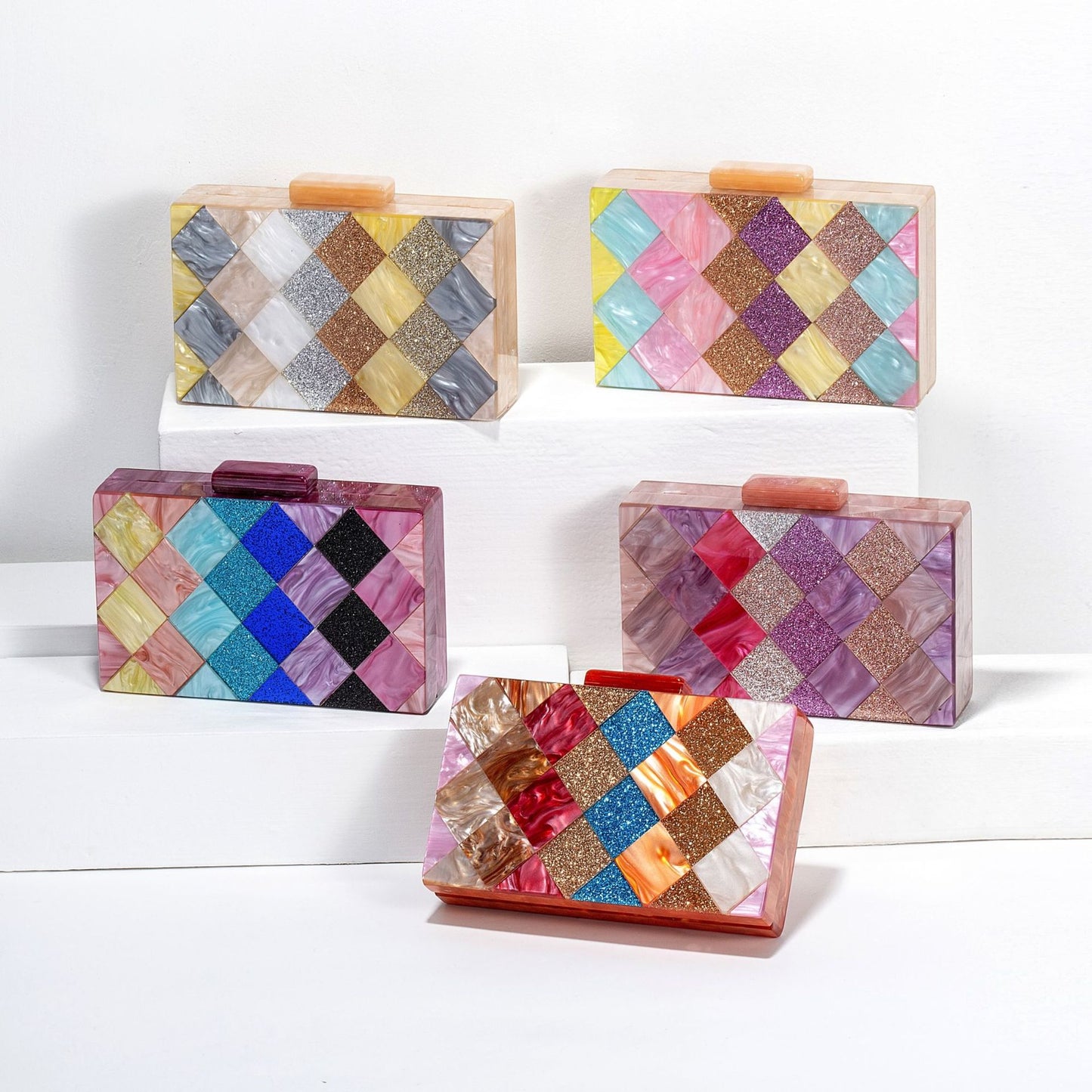 Women's Color Contrast Patchwork Acrylic One Wedding Banquet Evening Bags