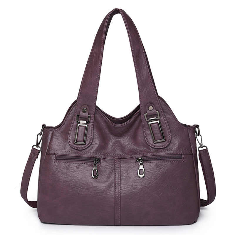 Women's Retro Large Capacity Oil Wax Leather Soft Pure Color Commuter Women's Shoulder Bag