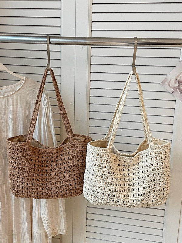 Women's Spring Hand-woven High-grade Simple Waffle Mesh Finished Commute Women's Shoulder Bag