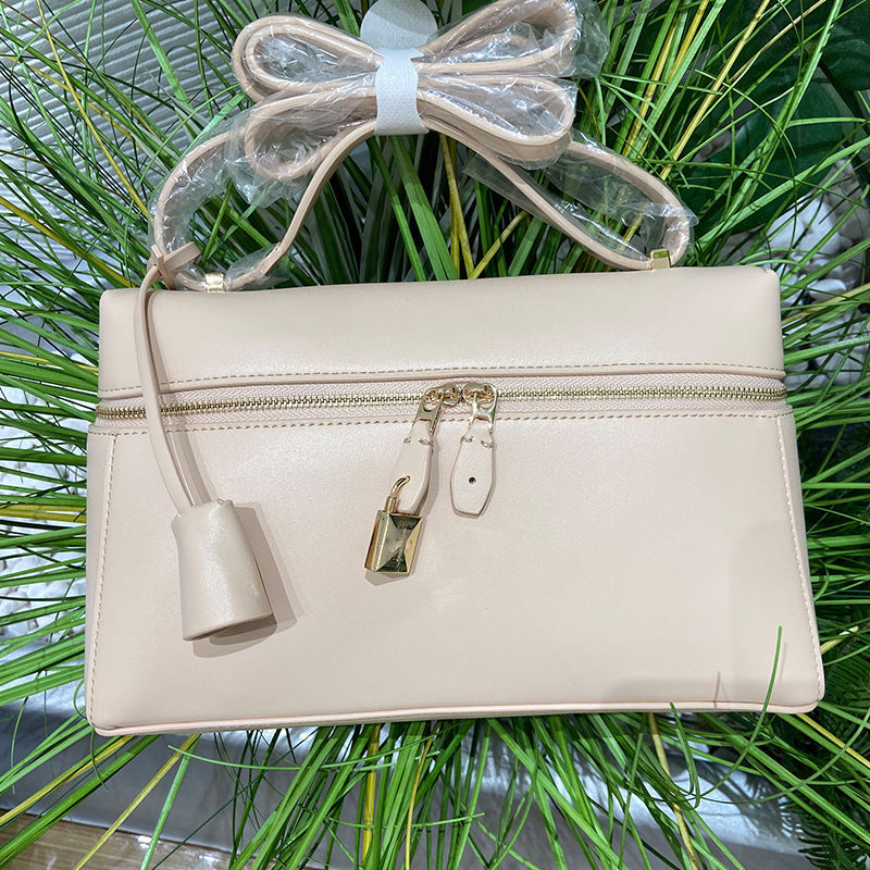 Real Leather Canvas Underarm Italian Zipper Women's Shoulder Bag