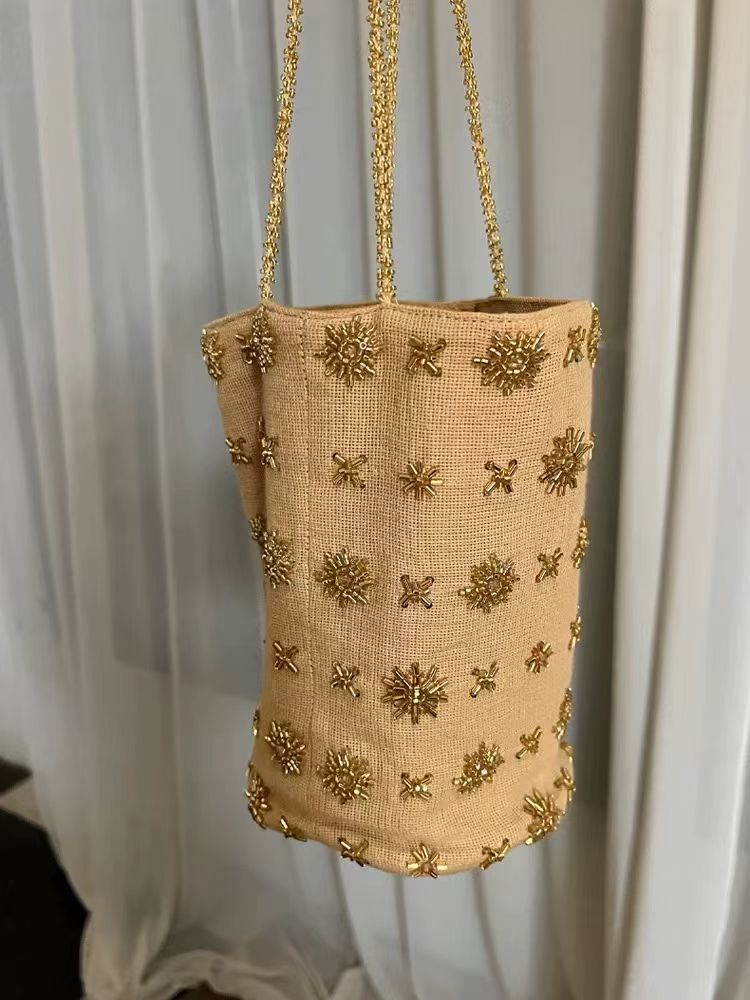 Women's Beaded Embroidery Summer Denim Chinese Fashion Bucket Bags