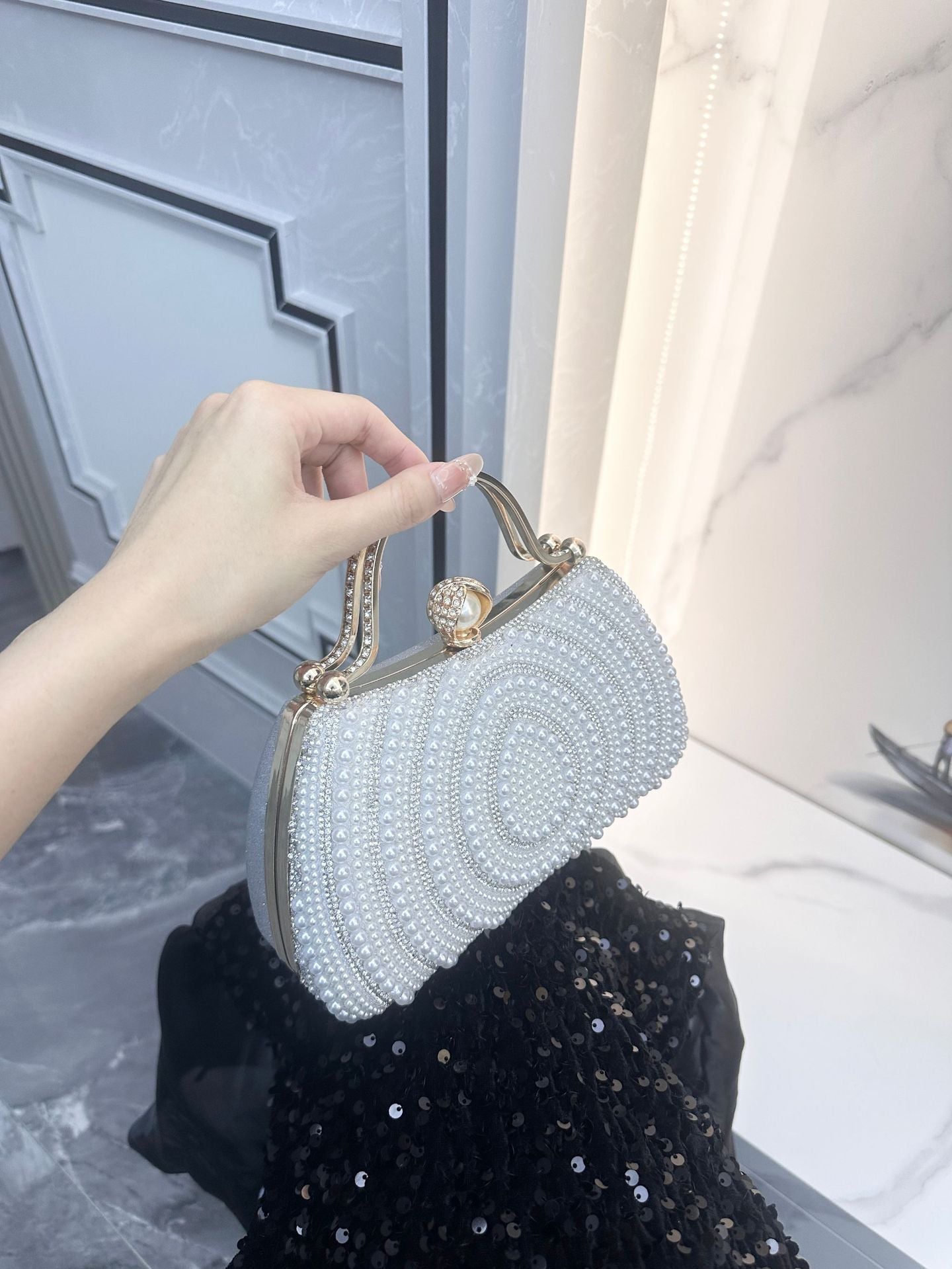 Stylish Banquet Dress Diamond Pearl Clutch Bags