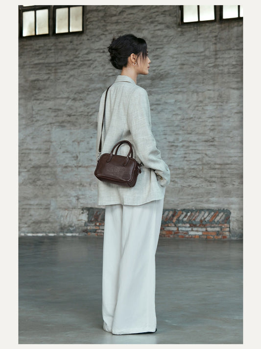 Women's Wide Vegetable Tanning Leather Versatile Bowling Small Square Bag