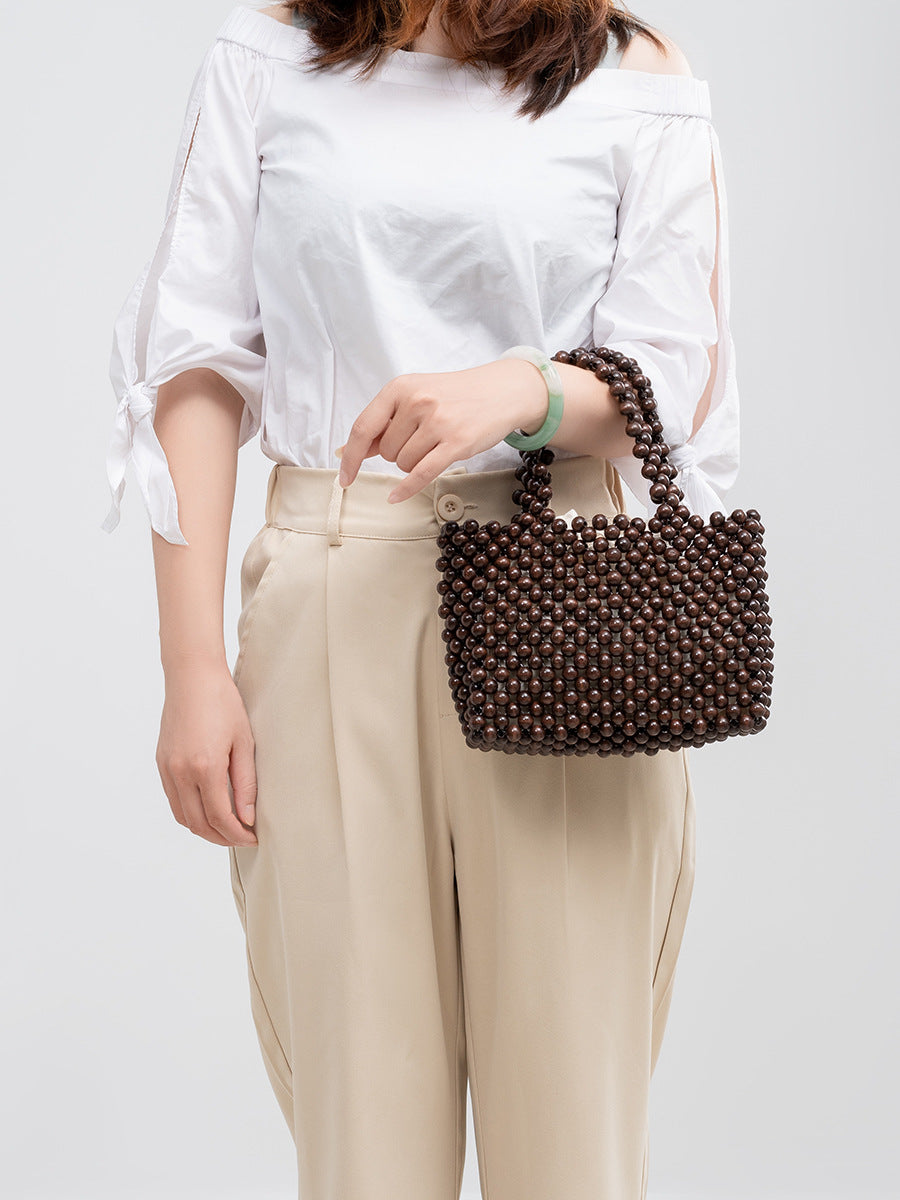 Women's Summer Niche Design With Wooden Beads Decoration Bags