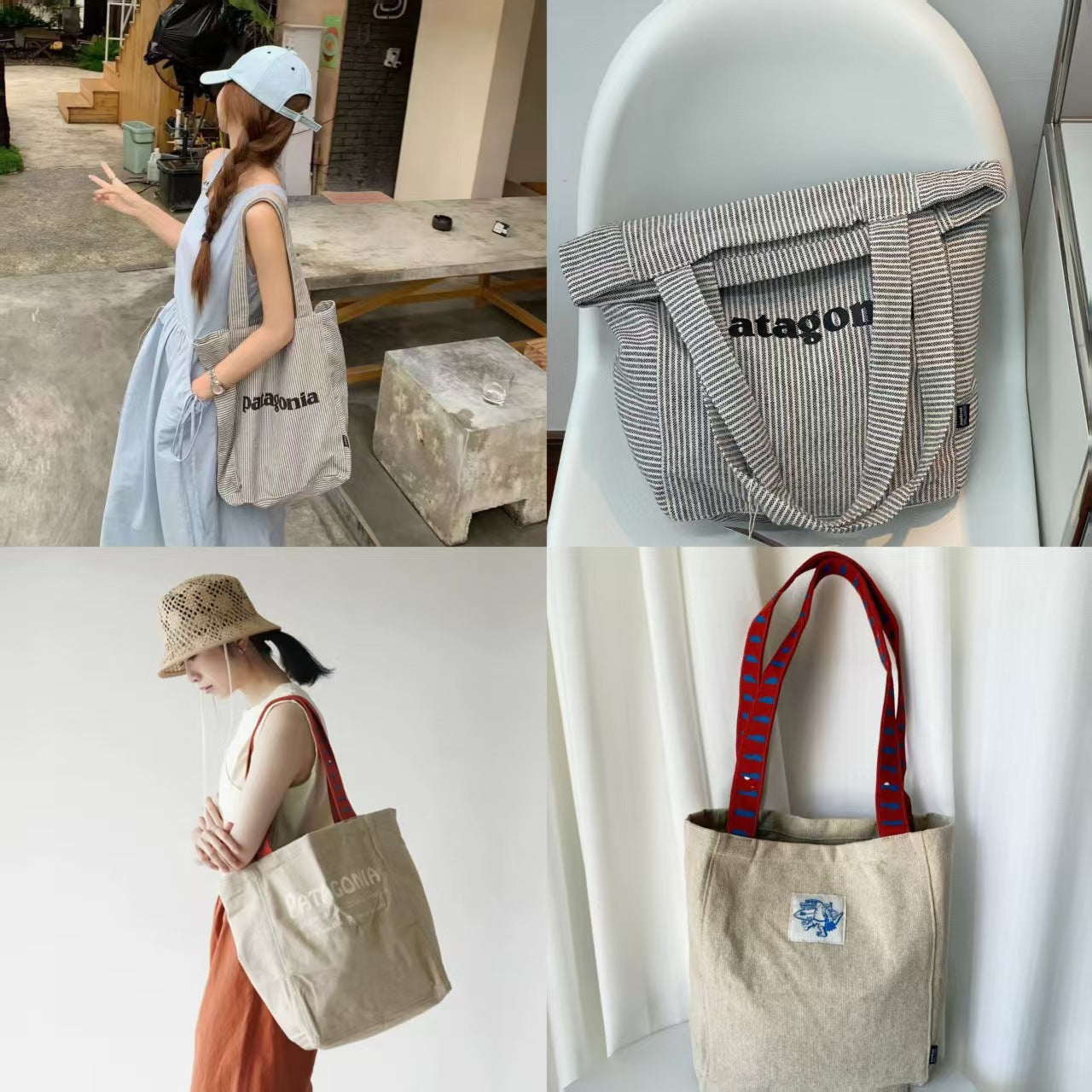 Classic Open Design Printed Striped Shopping Bags
