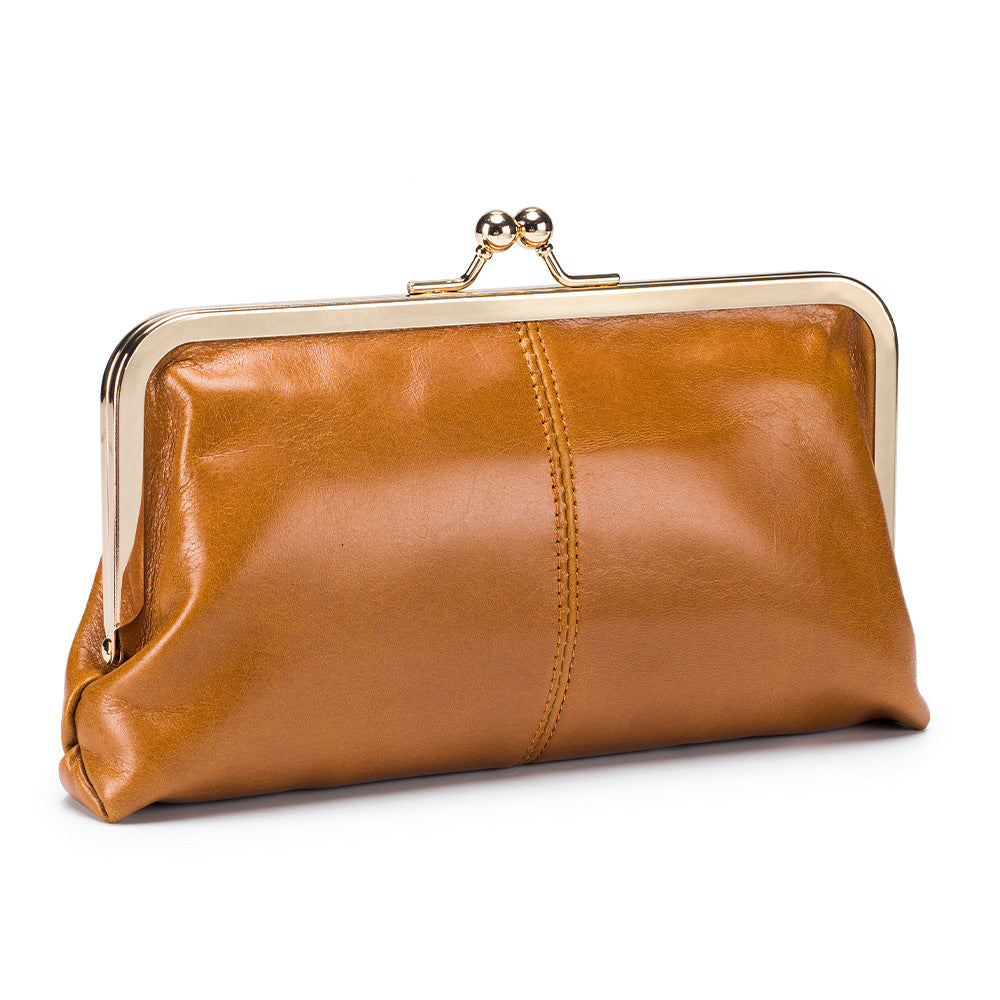 Women's Leather Long Retro Soft Oil Wax Storage Women's Clutch