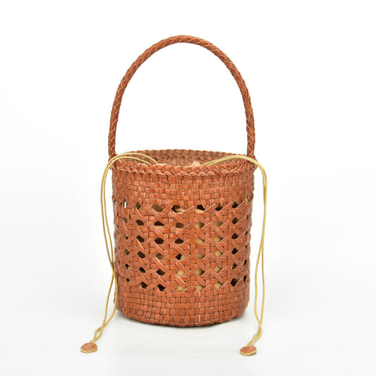 Authentic Leather Weave Vegetable Basket Layer Cowhide Hollow Women's Handbag
