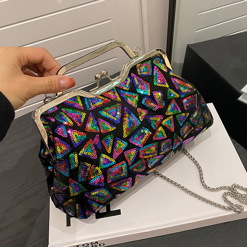 Women's Textured Sequin Colorful Niche Chain Coin Purses