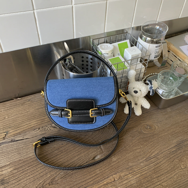 Advanced Texture Saddle Niche Denim Patchwork Women's Shoulder Bag