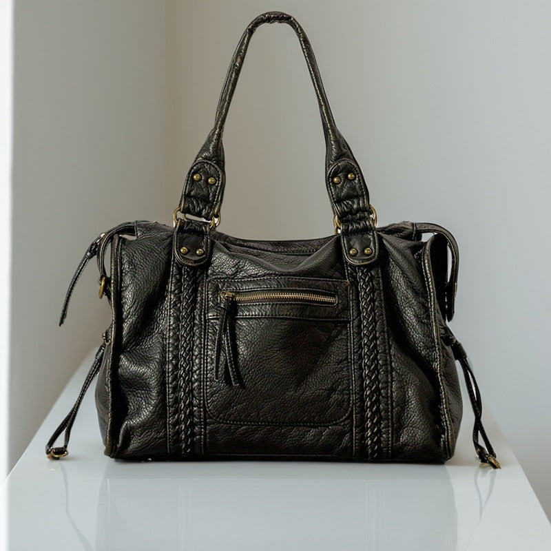 Women's Large Capacity Motorcycle French Retro Underarm Distressed Fashion Tote Bags