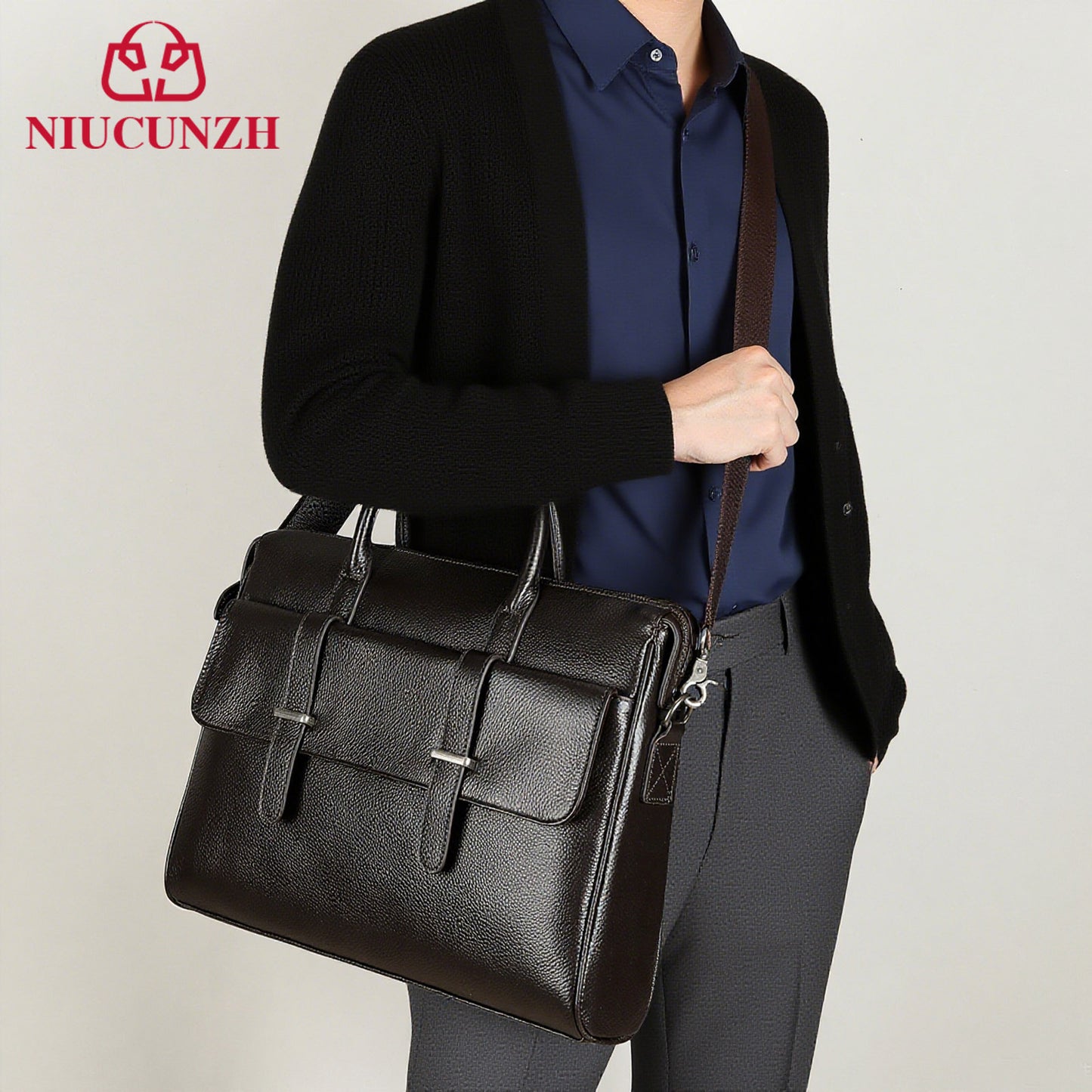 Men's Leather For Trendy Personality Business Commute Men's Briefcase