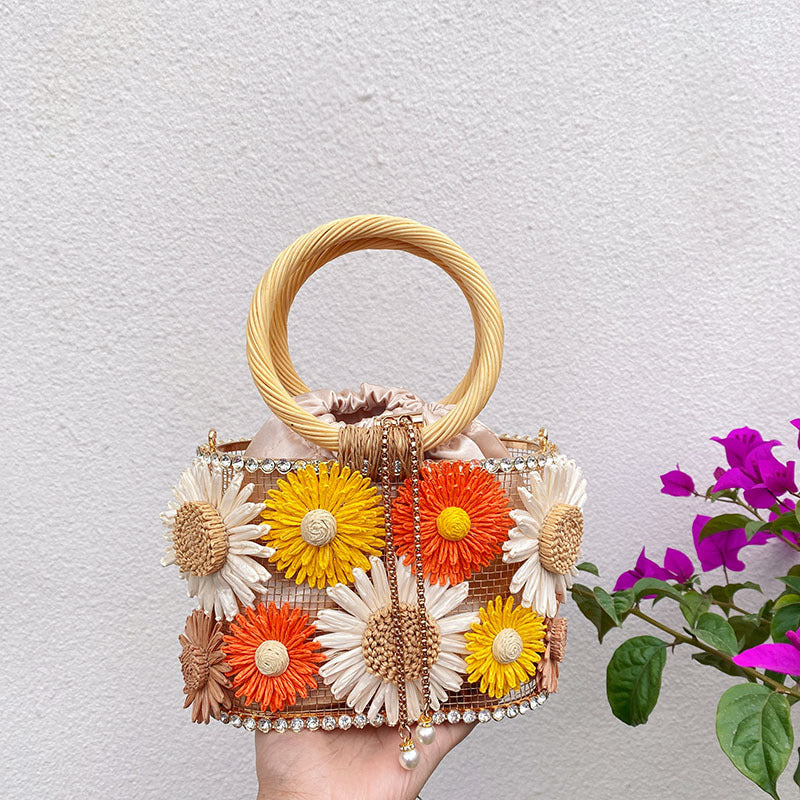 Hand-woven Shiny Rhinestone Beaded Chain Vegetable Basket Women's Handbag