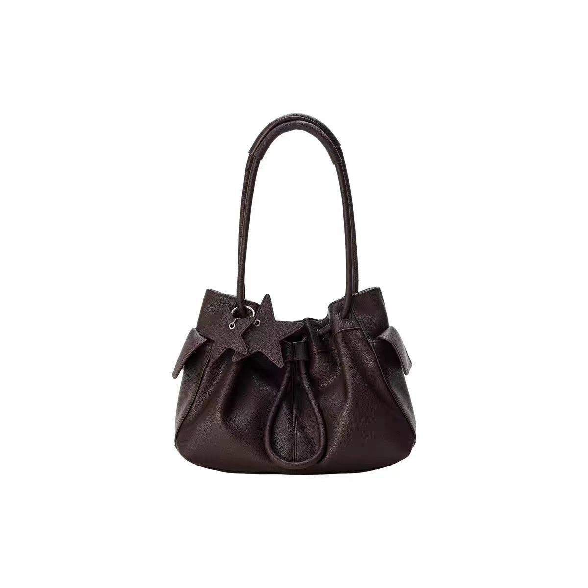 Design Fashionable Stylish Drawstring Bundle Lychee Pattern High-grade Large Capacity Women's Shoulder Bag