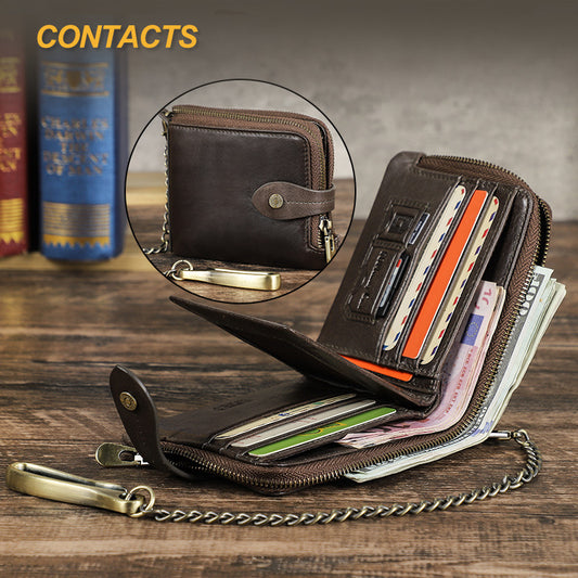 Men's Black Angel First Layer Cowhide Swiping Chain Fashion Hasp Men's Wallet