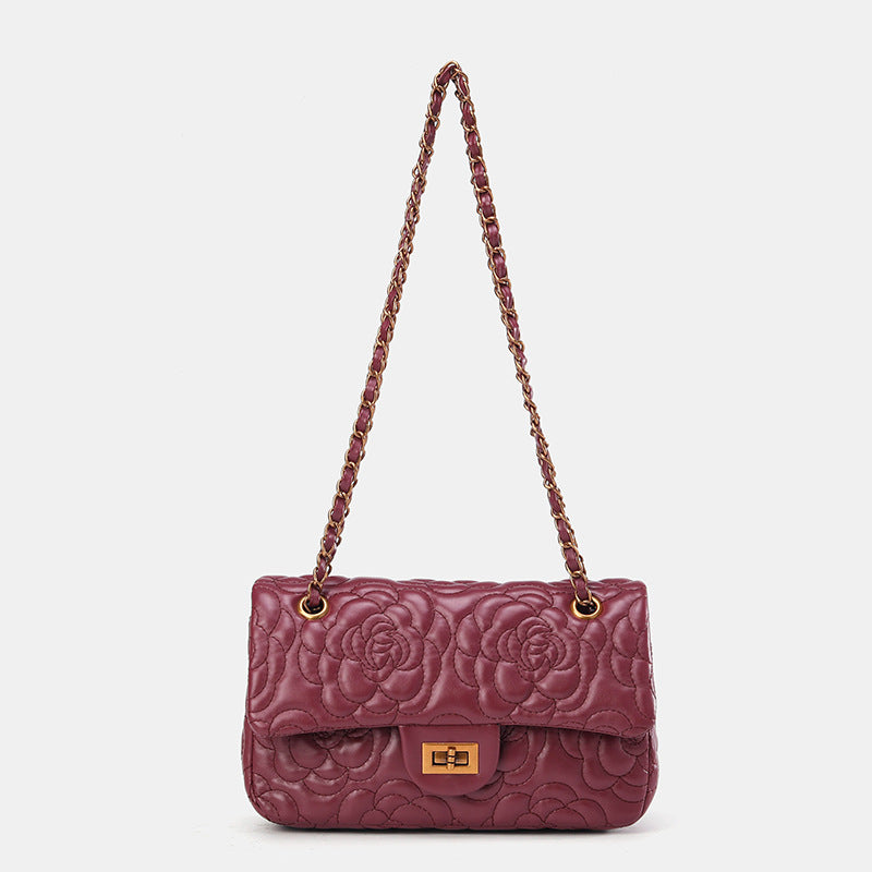 Women's Classic Style Camellia Textured Western Chain Women's Shoulder Bag