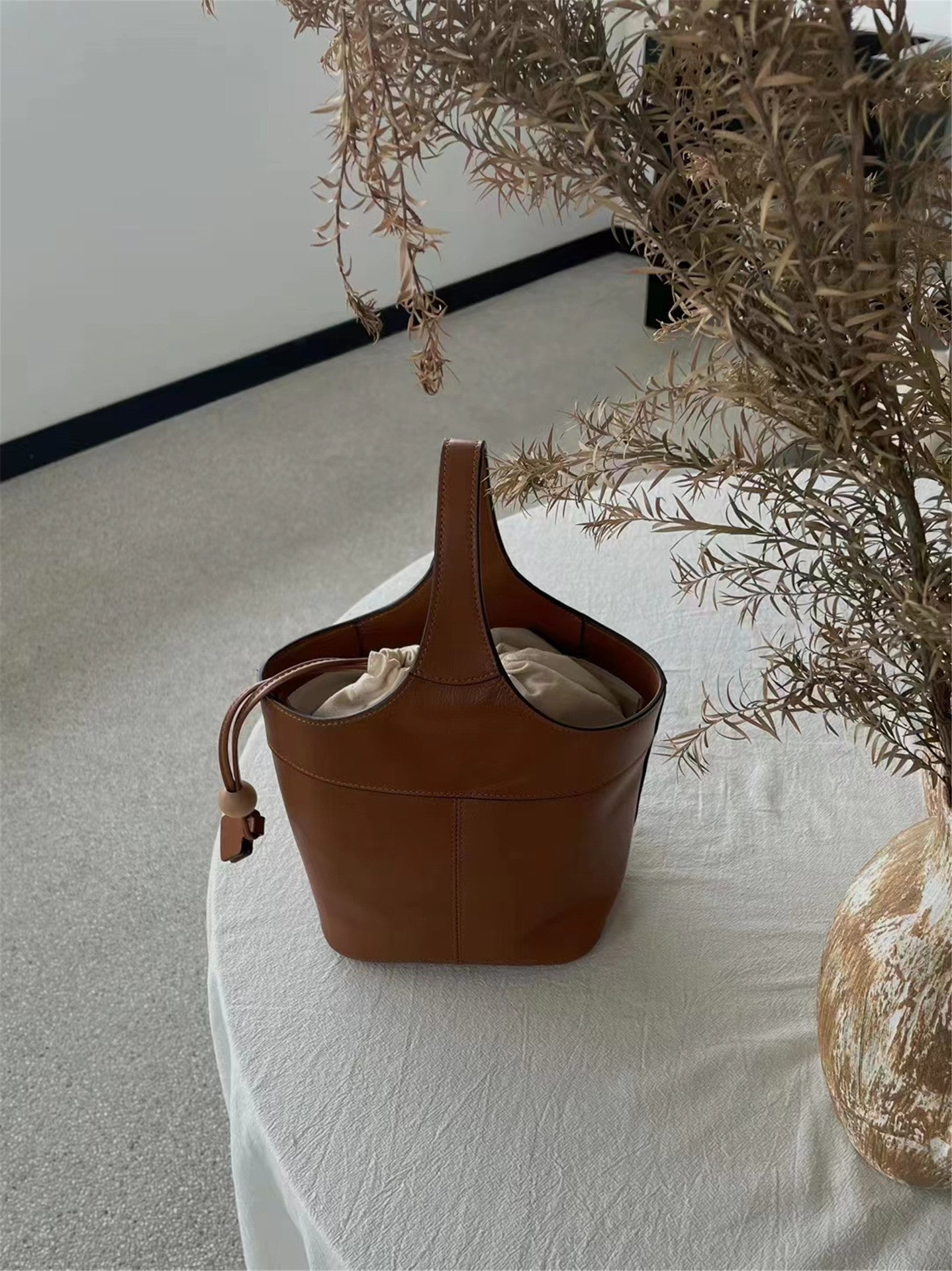 First Layer Cowhide Large Capacity Vegetable Basket Women's Handbag