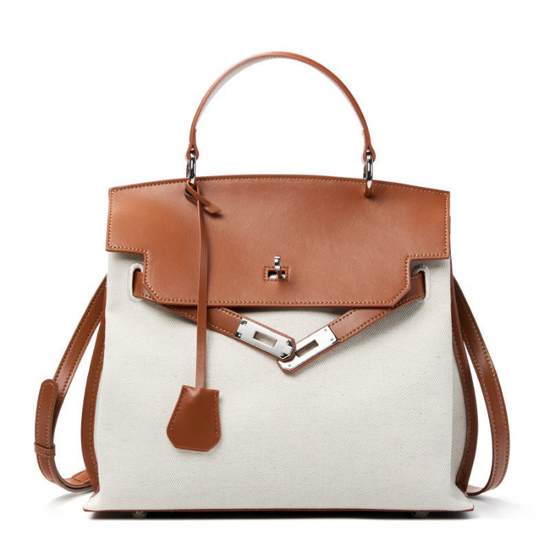 Women's Kelly Real Leather Canvas Versatile Minority Women's Handbag