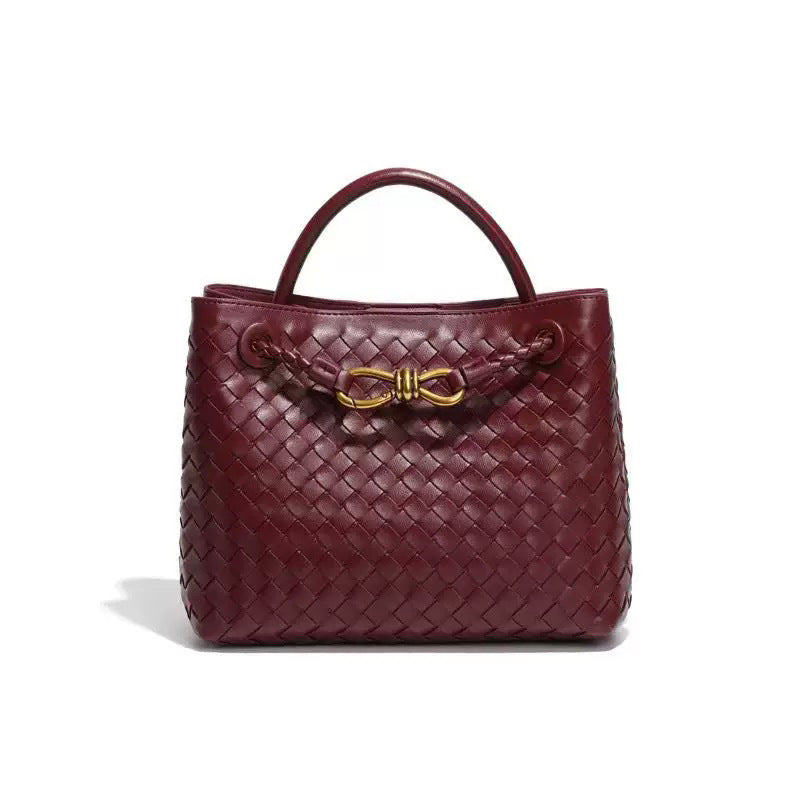 Women's Style Woven Metal Cord Fastener Portable Tote Bags
