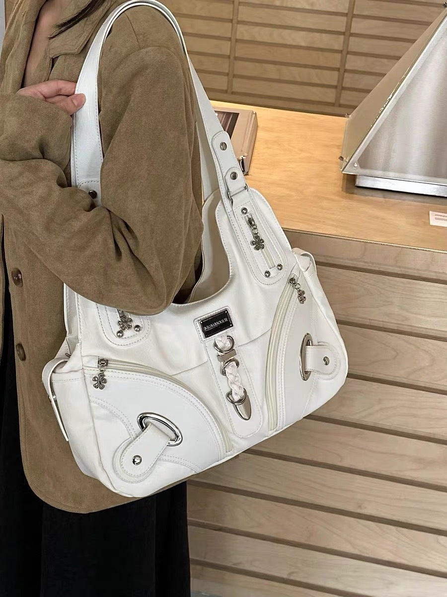 Women's Hot Locomotive Style One Underarm Niche Waste Soil Retro Large Tote Bags
