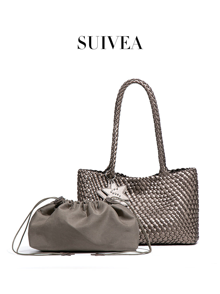 Women's High-grade Hand-woven Niche Portable Vegetable Basket Mother Large Capacity Commuter Tote Bags
