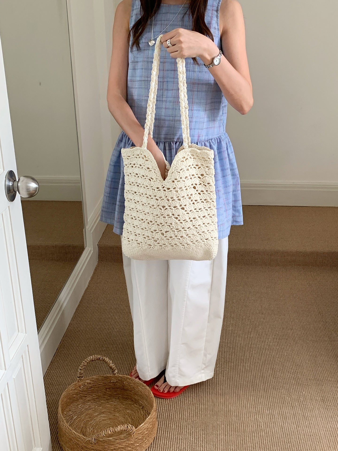 Capacity Cotton Braided Female Hollow Commuter Women's Shoulder Bag