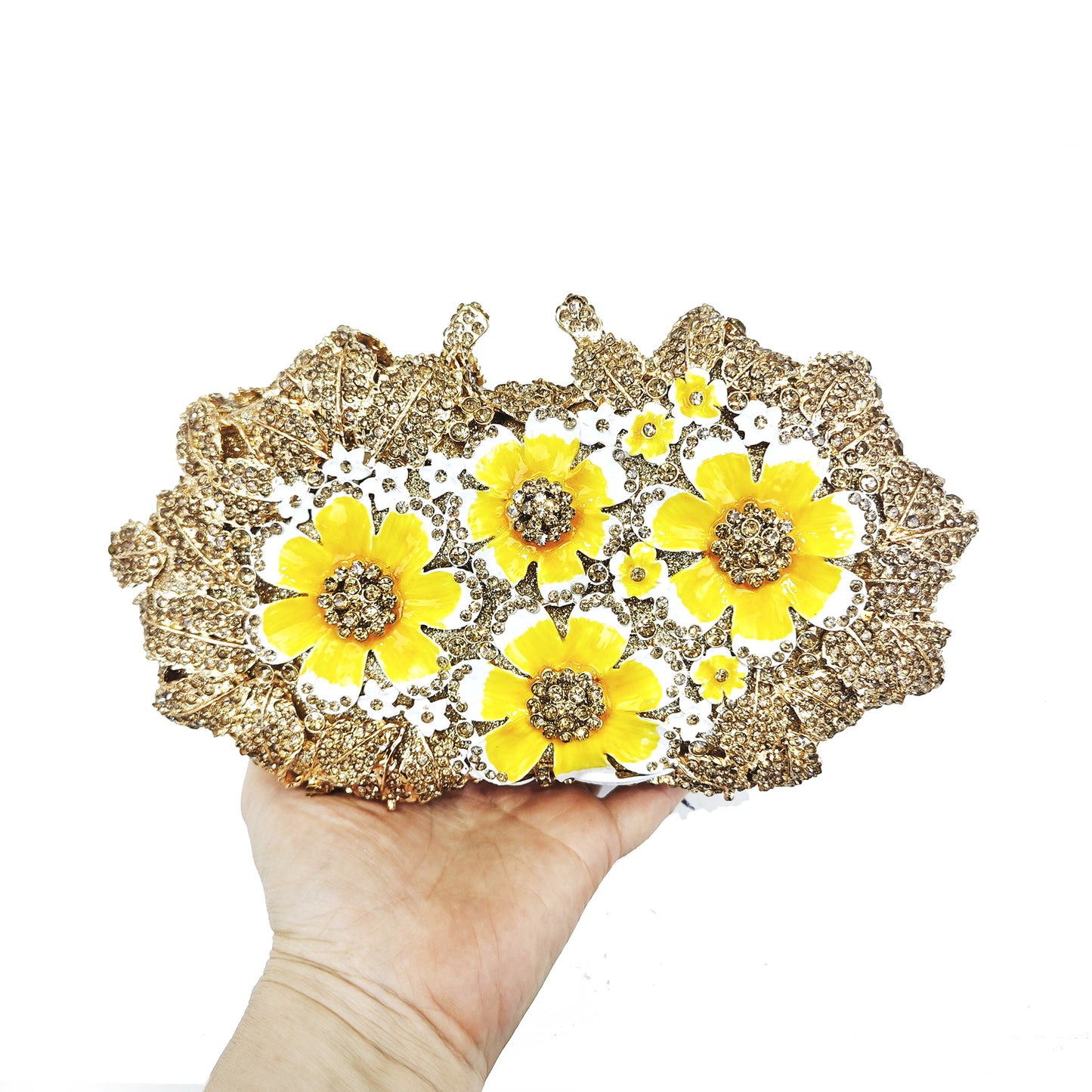 Glaze Flowers Diamond Hollow Metal Hard Box Crystal Bags