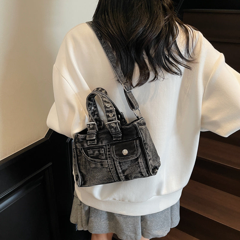 Women's Retro French Denim Texture Large Capacity Women's Shoulder Bag