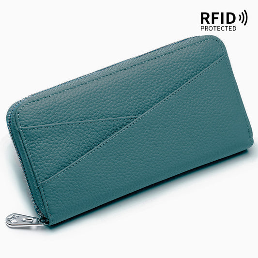 Women's Long Genuine Leather Large Capacity First Layer Cowhide Expanding Fashion Phone Bags