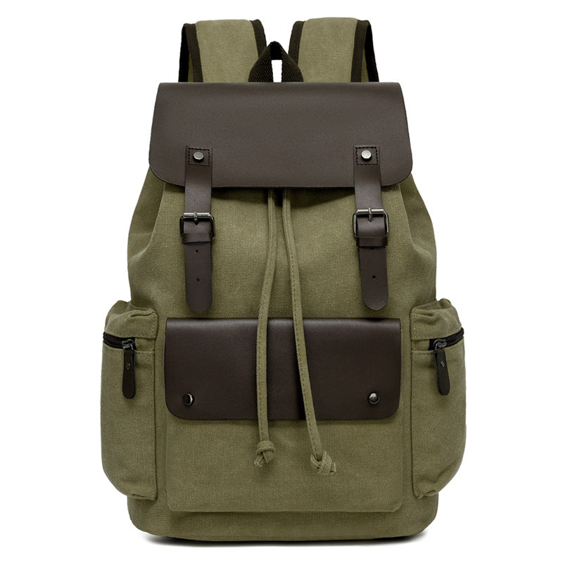 Men's Canvas Computer Personalized Fashion Drawstring Flip Leisure Backpack