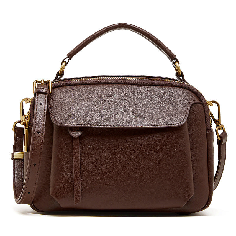 Women's Genuine Leather Fashion Boston Retro First Layer Crystal Vegetable Tanning Women's Messenger Bag