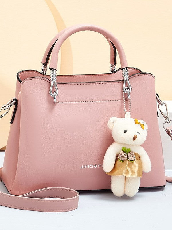 Women's Fashion Large Capacity Leather Bear Pendant Women's Handbag