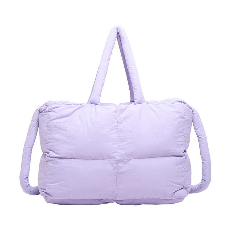 Women's Solid Color Down High-grade Portable Large Capacity Tote Bags